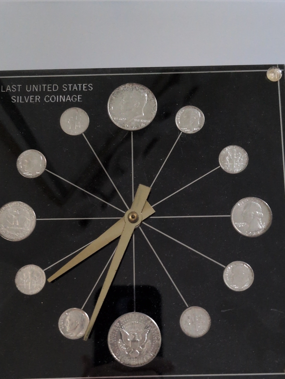 silver coinage clock 2 uncirulated kennedy halves, 8 dimes, 2 quarters, 1964